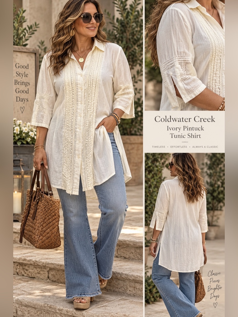 COLDWATER CREEK Pintuck Button Down Tunic EUC